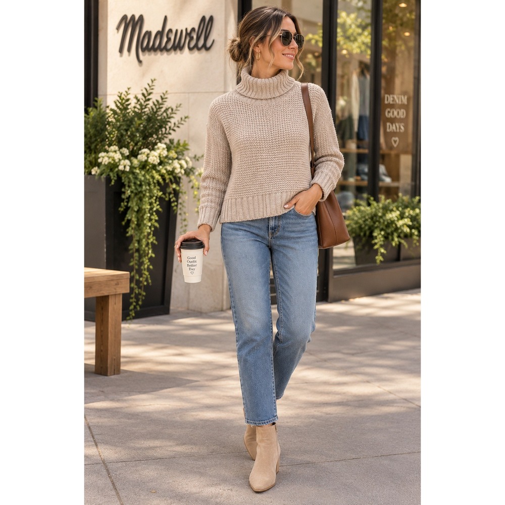 Madewell Merino Wool Alpaca Turtleneck Sweater XS Oatmeal Chunky Knit